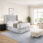 Load image into Gallery viewer, Luxurious Silver marble Sapphire Winged Divan Ottoman Bed