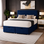Load image into Gallery viewer, Blue Plain Divan Ottoman Bed