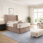 Load image into Gallery viewer, Mink Sapphire Winged Divan Ottoman Bed