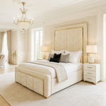 Load image into Gallery viewer, Off White Gold Strip Tower Bed