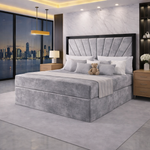 Load image into Gallery viewer, Grey Mercer stylish divan bed with contrast border