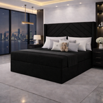 Load image into Gallery viewer, Black Sandra winged divan bed with upholstered headboard