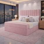 Load image into Gallery viewer, Pink Sapphire divan bed with upholstered headboard