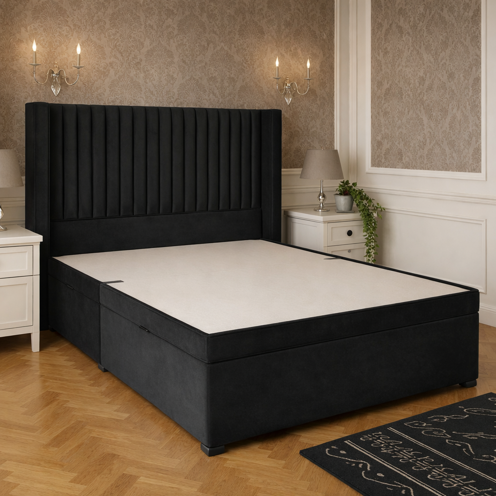 Black Toronto Winged Divan Ottoman Bed
