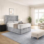 Load image into Gallery viewer, Grey Marble Sapphire Winged Divan Ottoman Bed
