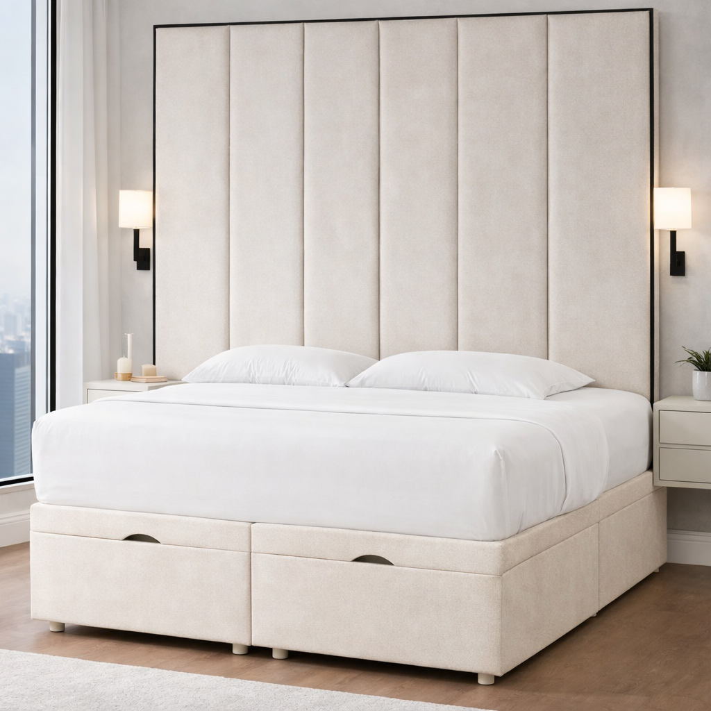 Panelled Serena Contrast piping Divan Ottoman Bed
