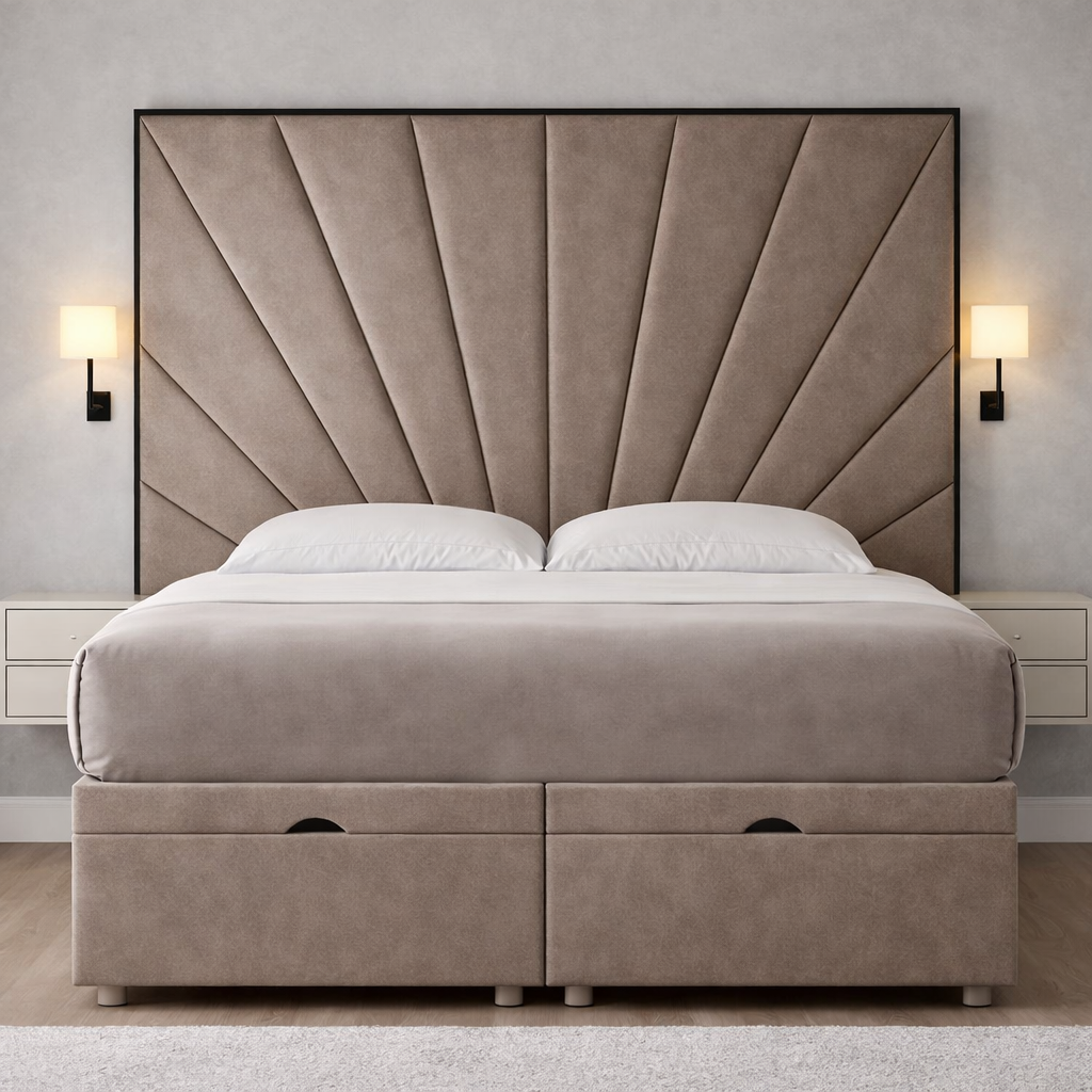 Mink Mercer Divan Ottoman with Contrast Piping
