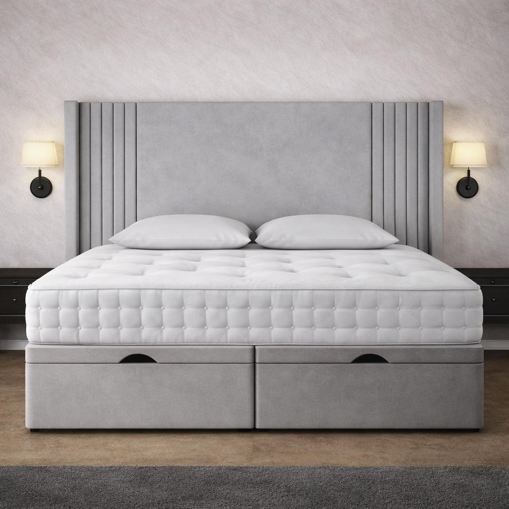Grey Oxford Winged Divan Ottoman Bed
