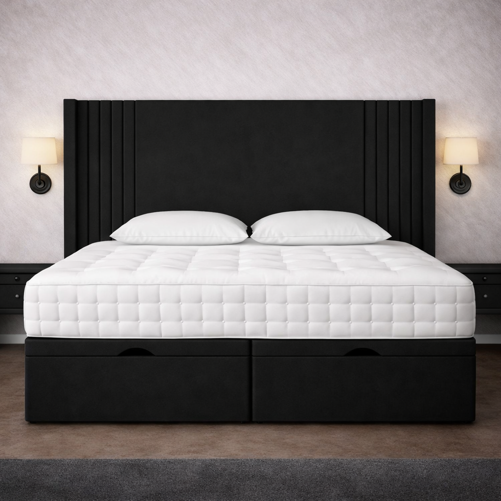 Classic black Oxford Winged Divan Ottoman Bed
