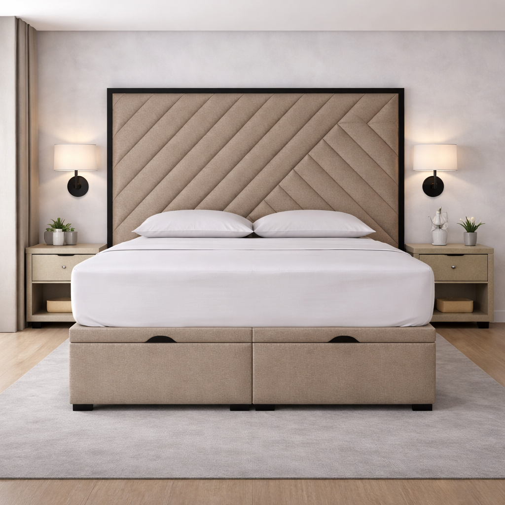 Mink Sandra with black contrast border Divan Ottoman Bed
