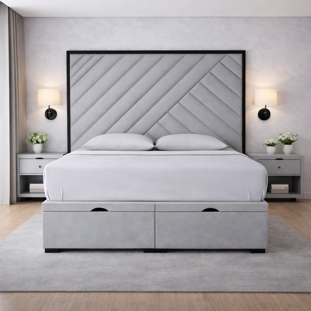Silver Sandra with contrast border Divan Ottoman Bed
