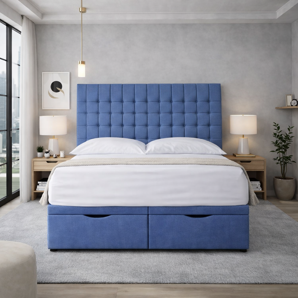 Classic Blue Victoria Divan Ottoman Bed
