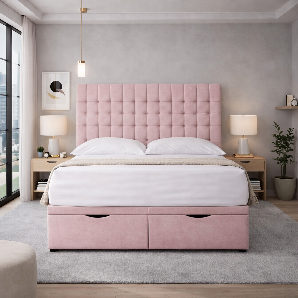 Classic Pink Victoria Divan Ottoman Bed
