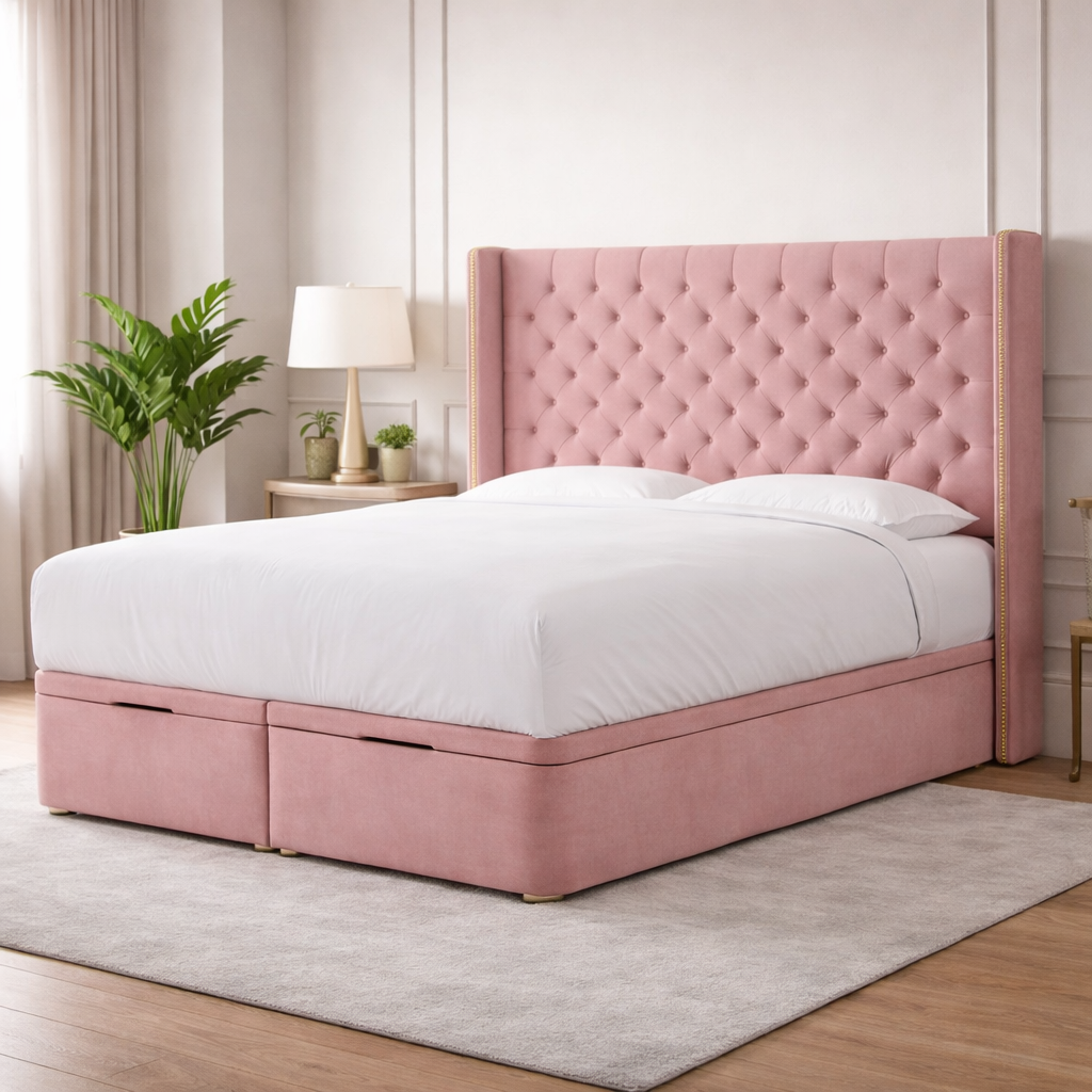 Classic Pink Barcelona Divan Ottoman Bed
