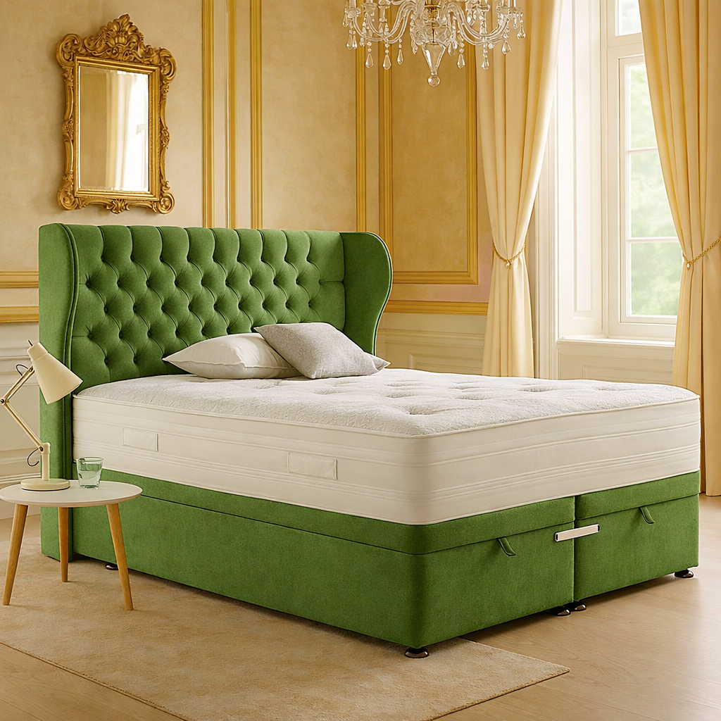 Classic green Mulberry Winged Divan Ottoman Bed
