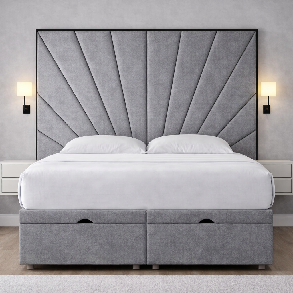 Grey Mercer Divan Ottoman with Contrast Piping
