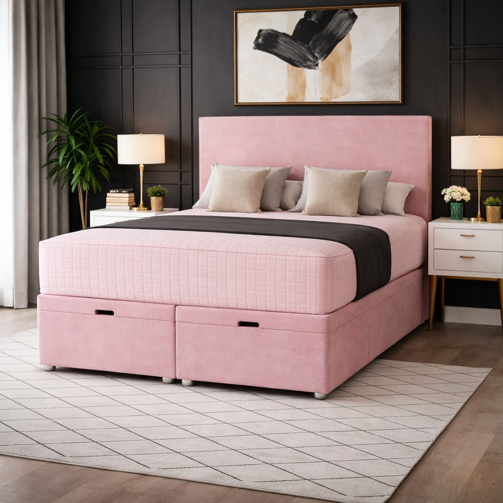 Elegant Pink Plain Divan Ottoman Bed
