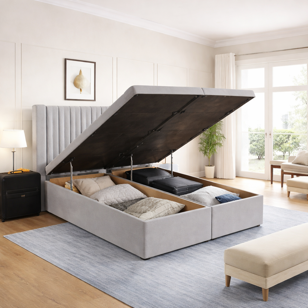Sapphire Winged Divan Ottoman Bed with open base
