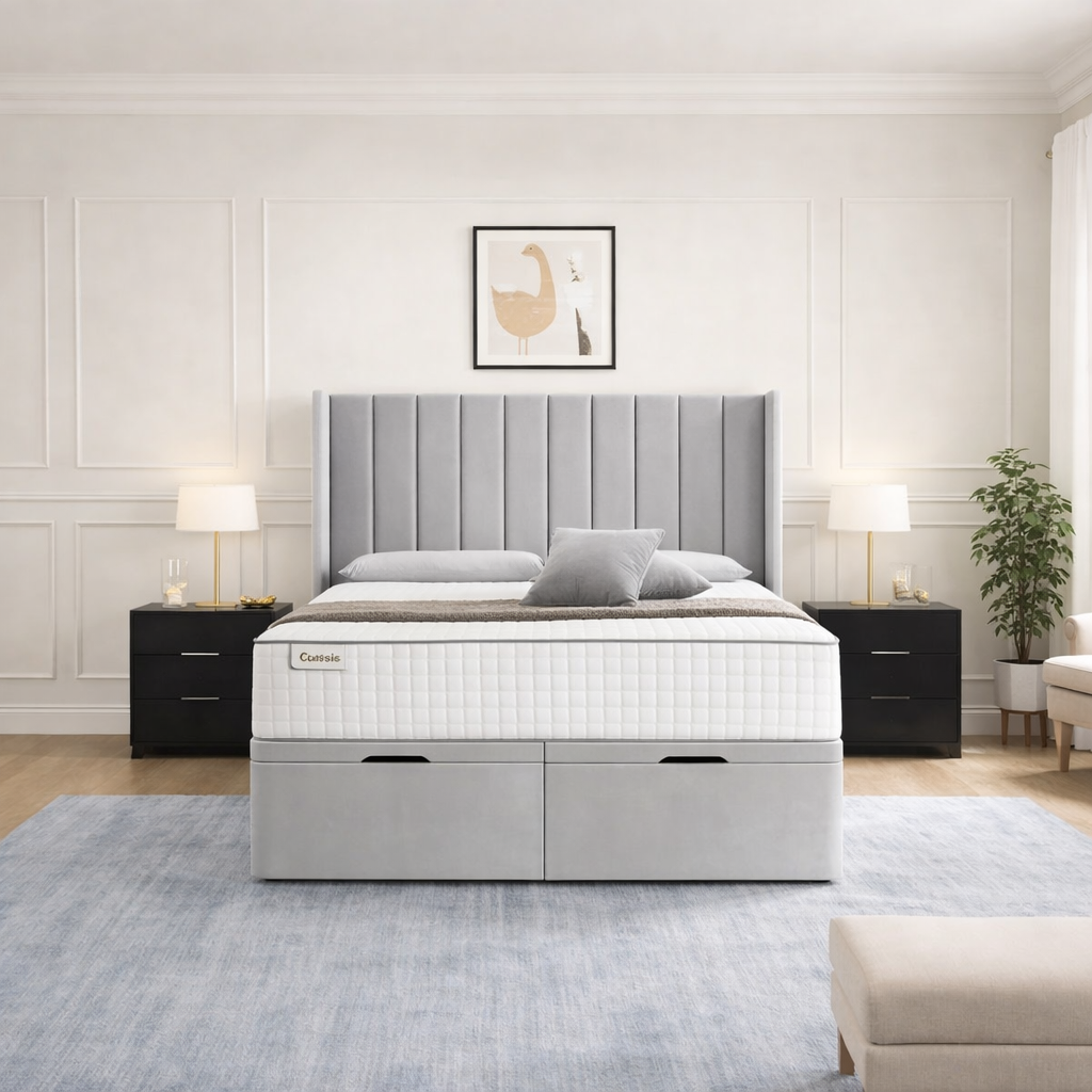 Grey Sapphire Winged Divan Ottoman Bed
