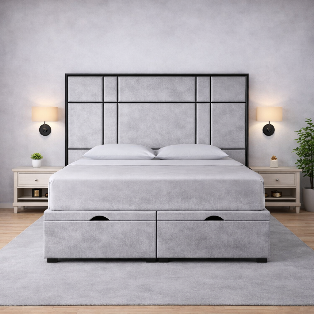 Alice headboard with Contrast Border Divan Ottoman Bed