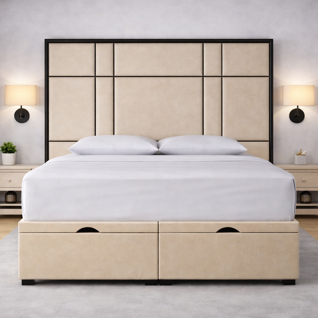 Alice headboard with Contrast Border Divan Ottoman Bed
