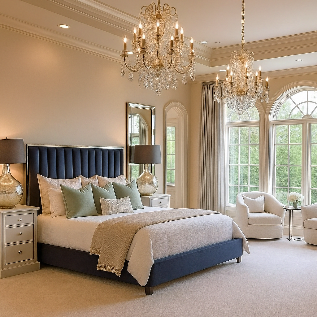 Navy Blue Alysia Silver Strip Bed
