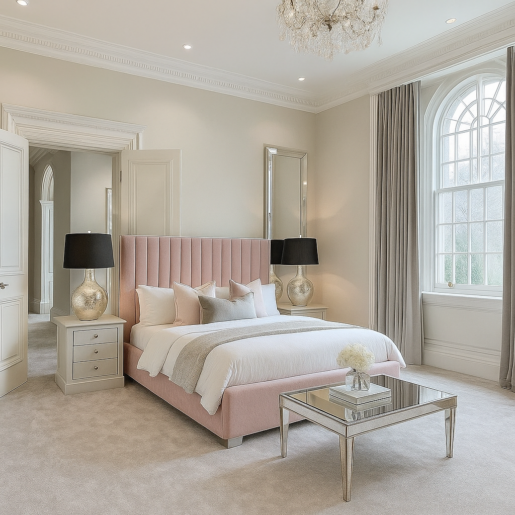 Pink Alysia Silver Strip modern Bed