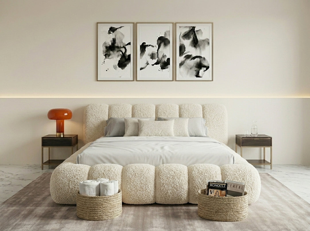 Bubble Bouclé Fabric Bed | Foot End Ottoman Bed