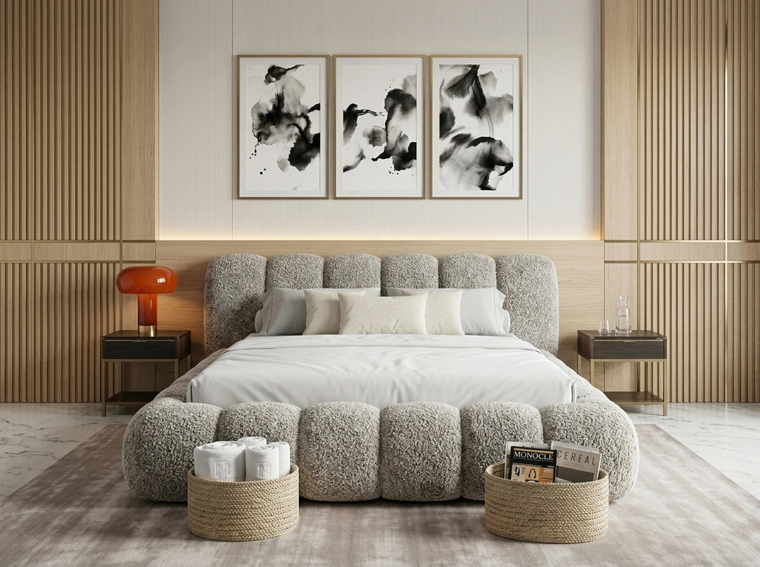 Bubble Bouclé Fabric Bed | Foot End Ottoman Bed