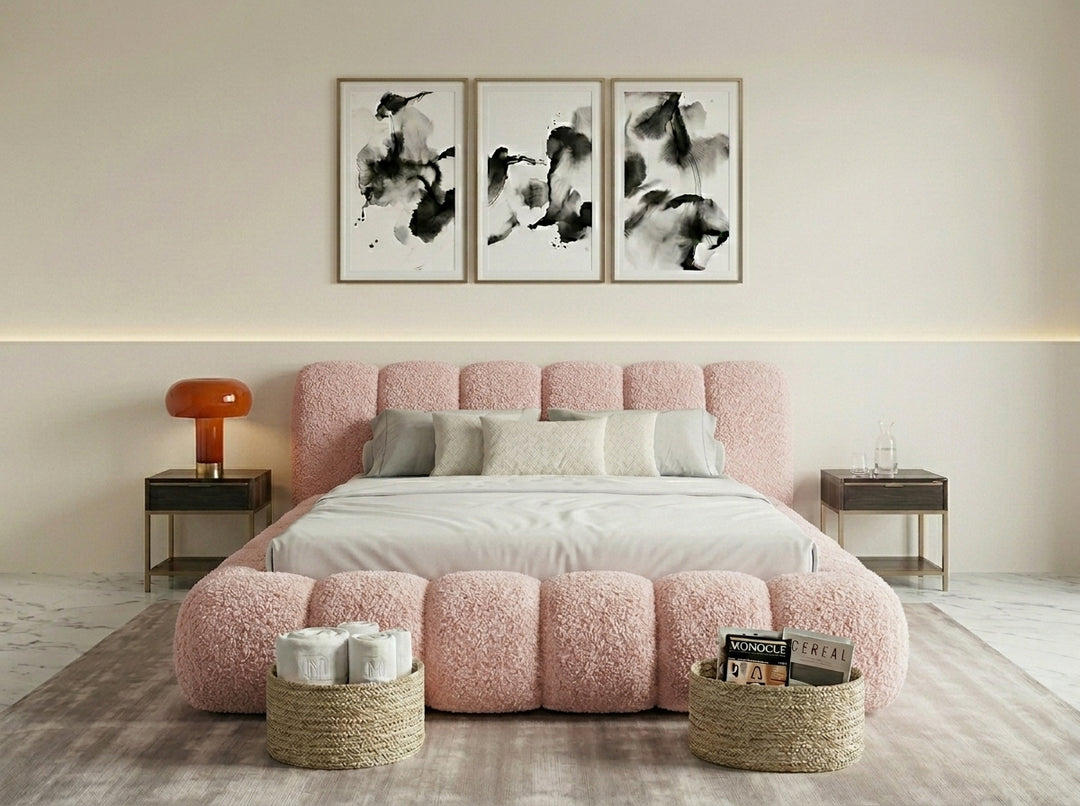 Bubble Bouclé Fabric Bed | Foot End Ottoman Bed