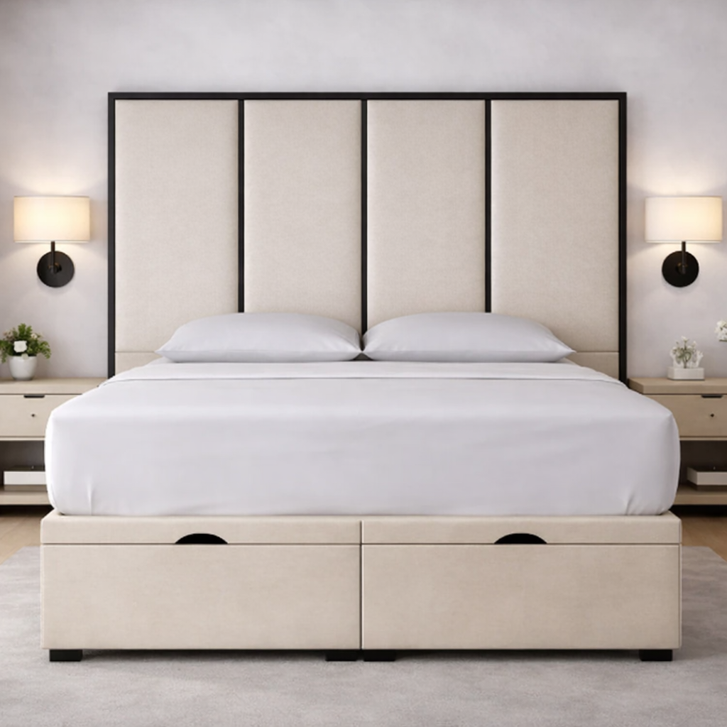 Emma headboard with Contrast Border Divan Ottoman Bed