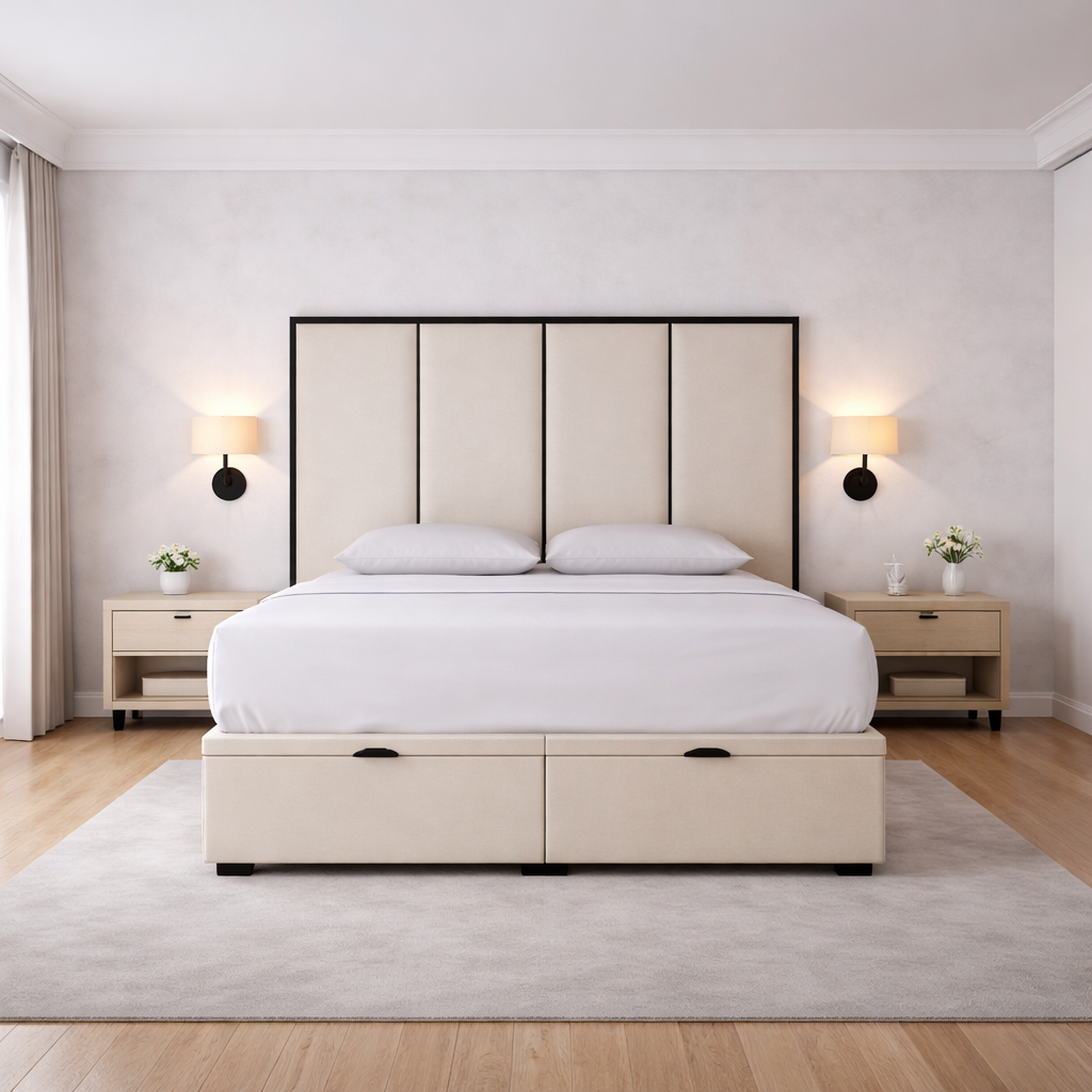 Emma headboard with Contrast Border Divan Ottoman Bed