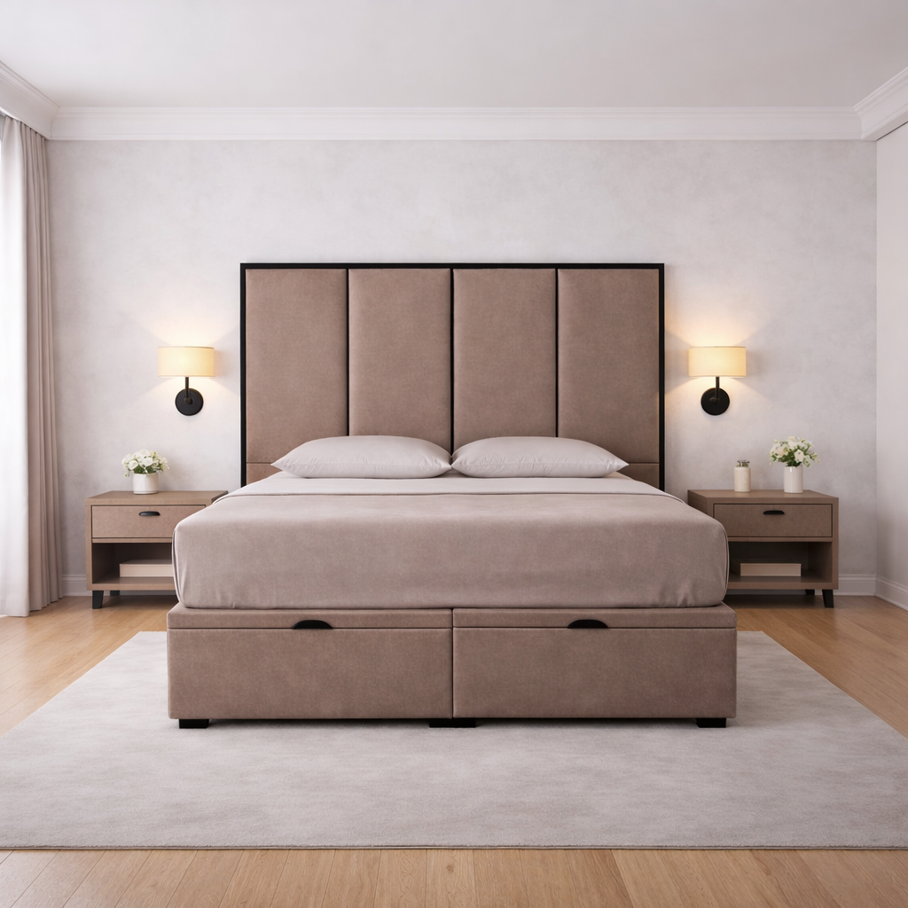 Emma headboard with Contrast Border Divan Ottoman Bed