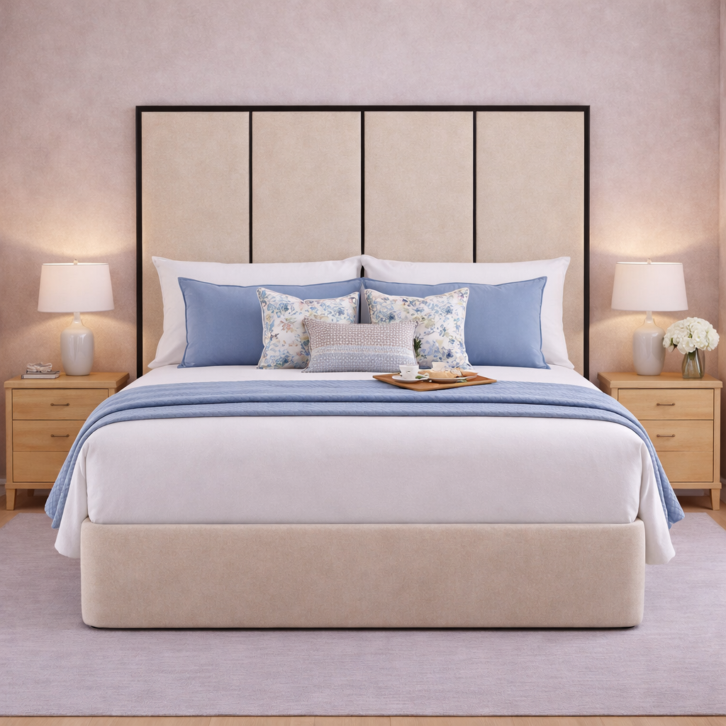 Emma headboard with Contrast Border Divan Bed