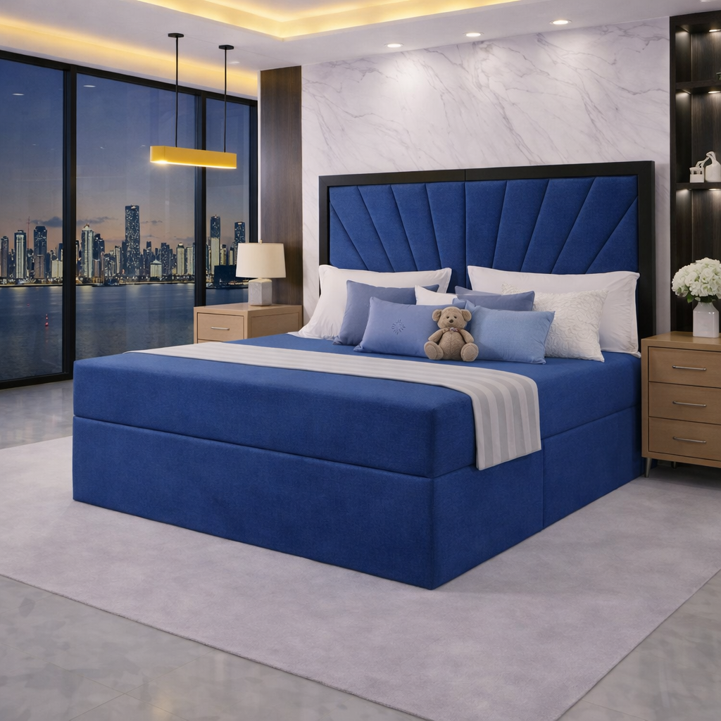 Blue Mercer luxury contrast border divan bed