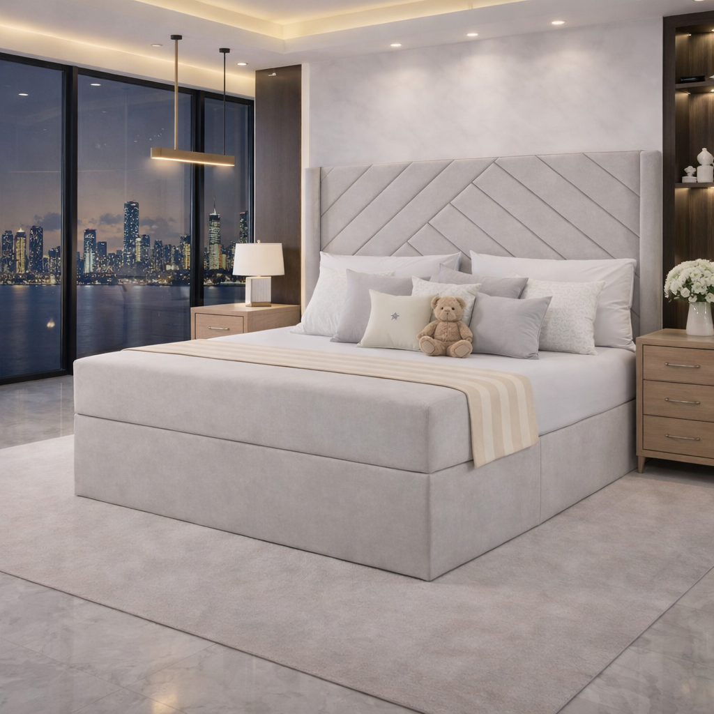 Light grey Sandra comfortable winged divan bed