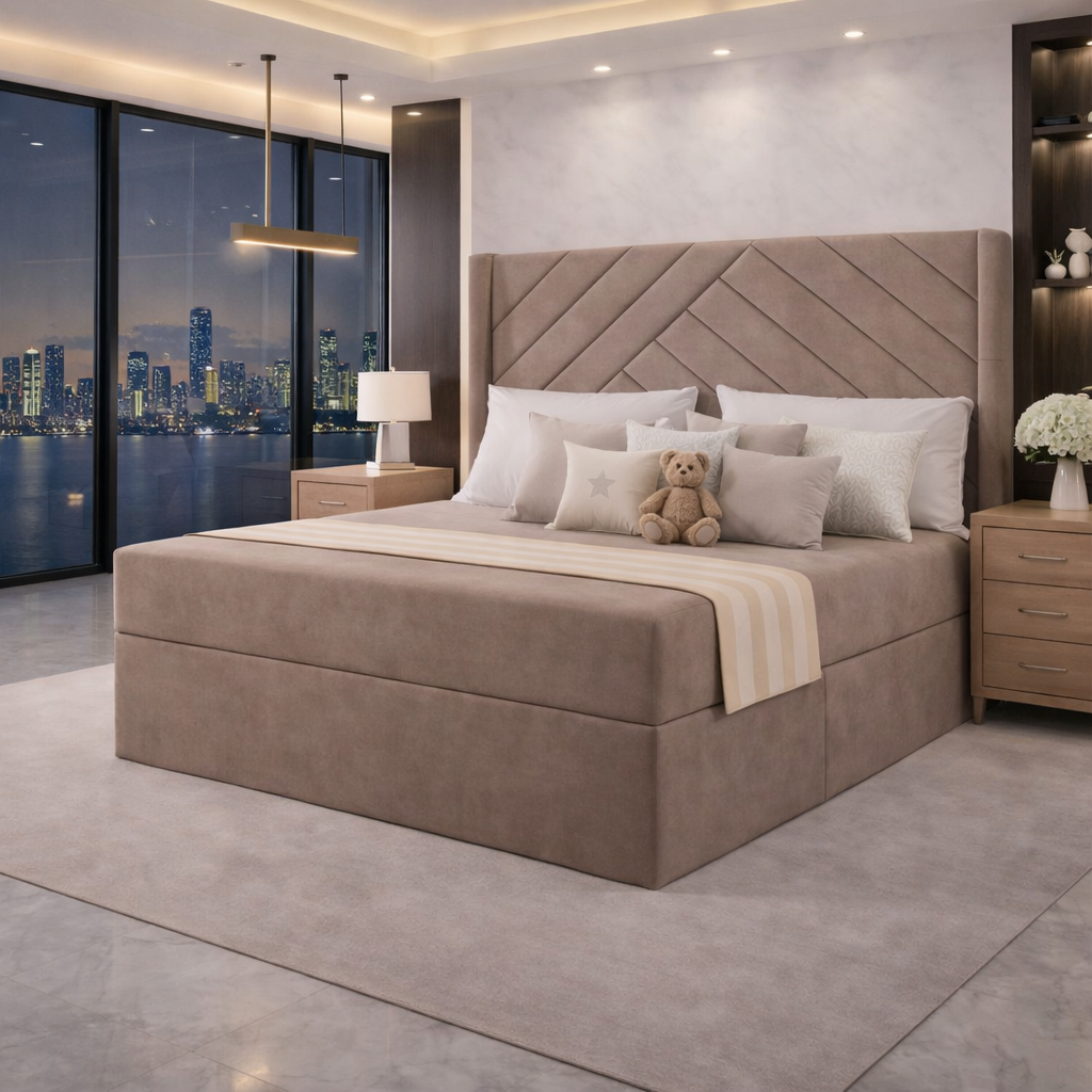 Brown Sandra divan bed with winged design