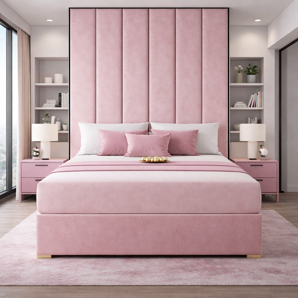 Pink Serena contrast piping divan bed