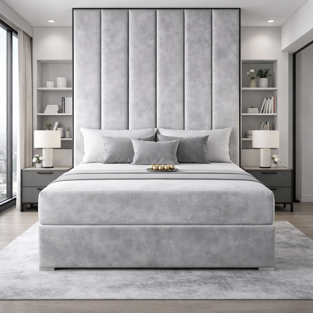 Grey Serena contrast piping divan bed