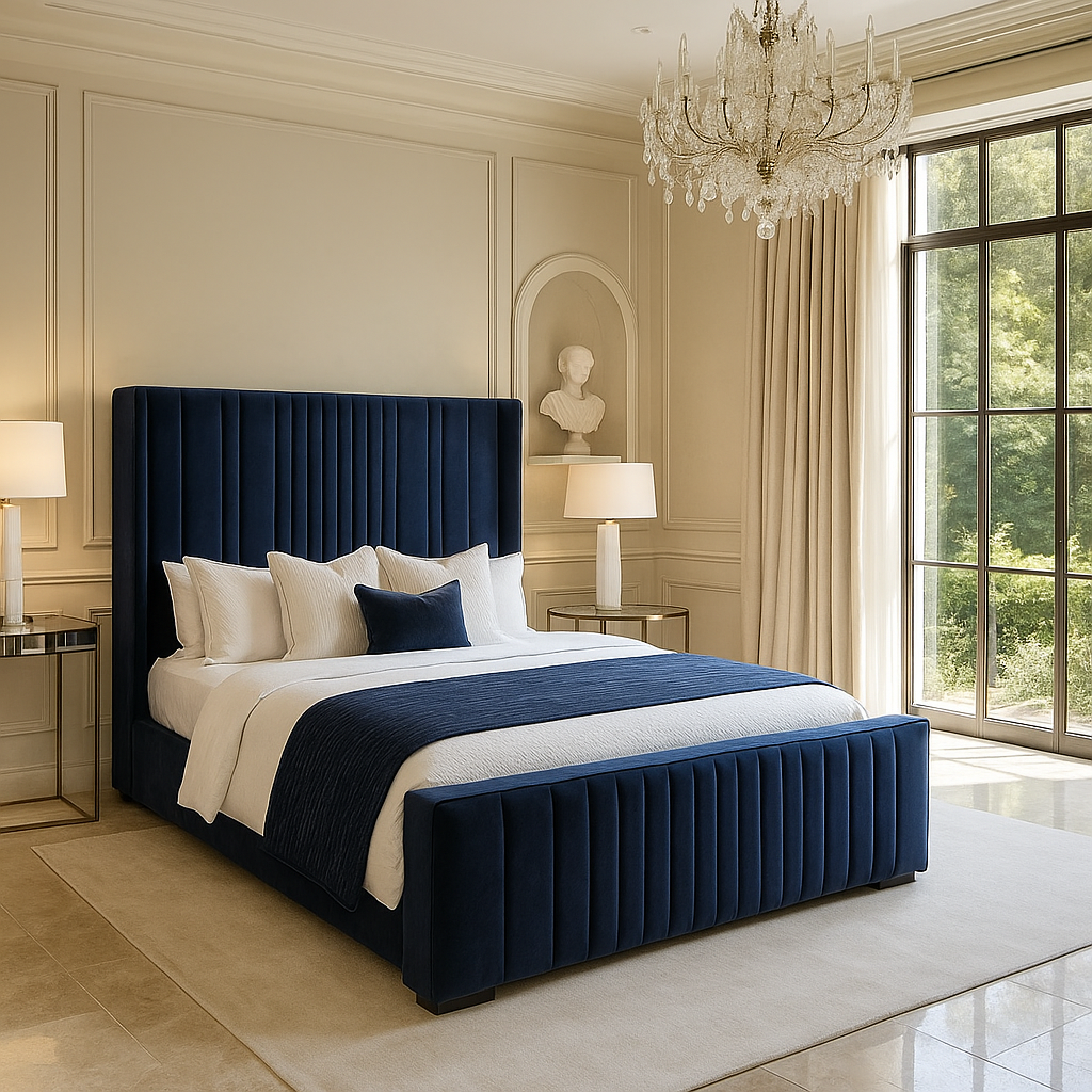 Blue Siena Wingback Bed
