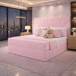 Load image into Gallery viewer, Pink Sunrise divan bed with upholstered headboard