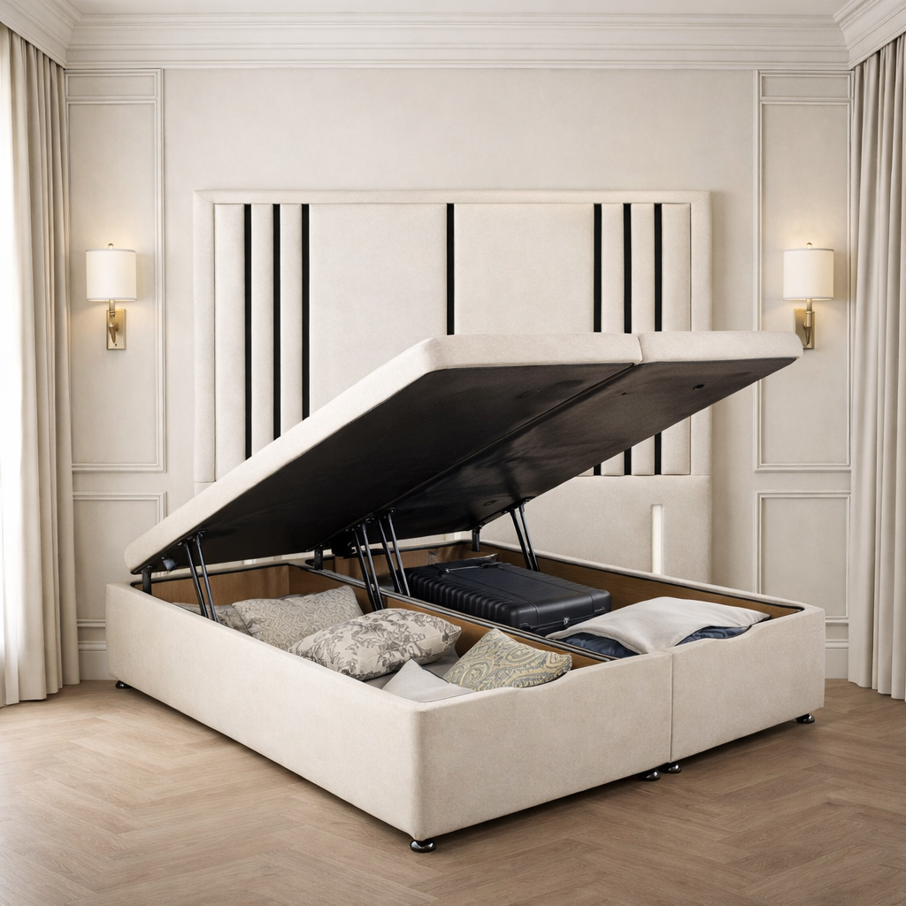 Valentina headboard with Contrast Border Divan Ottoman Bed