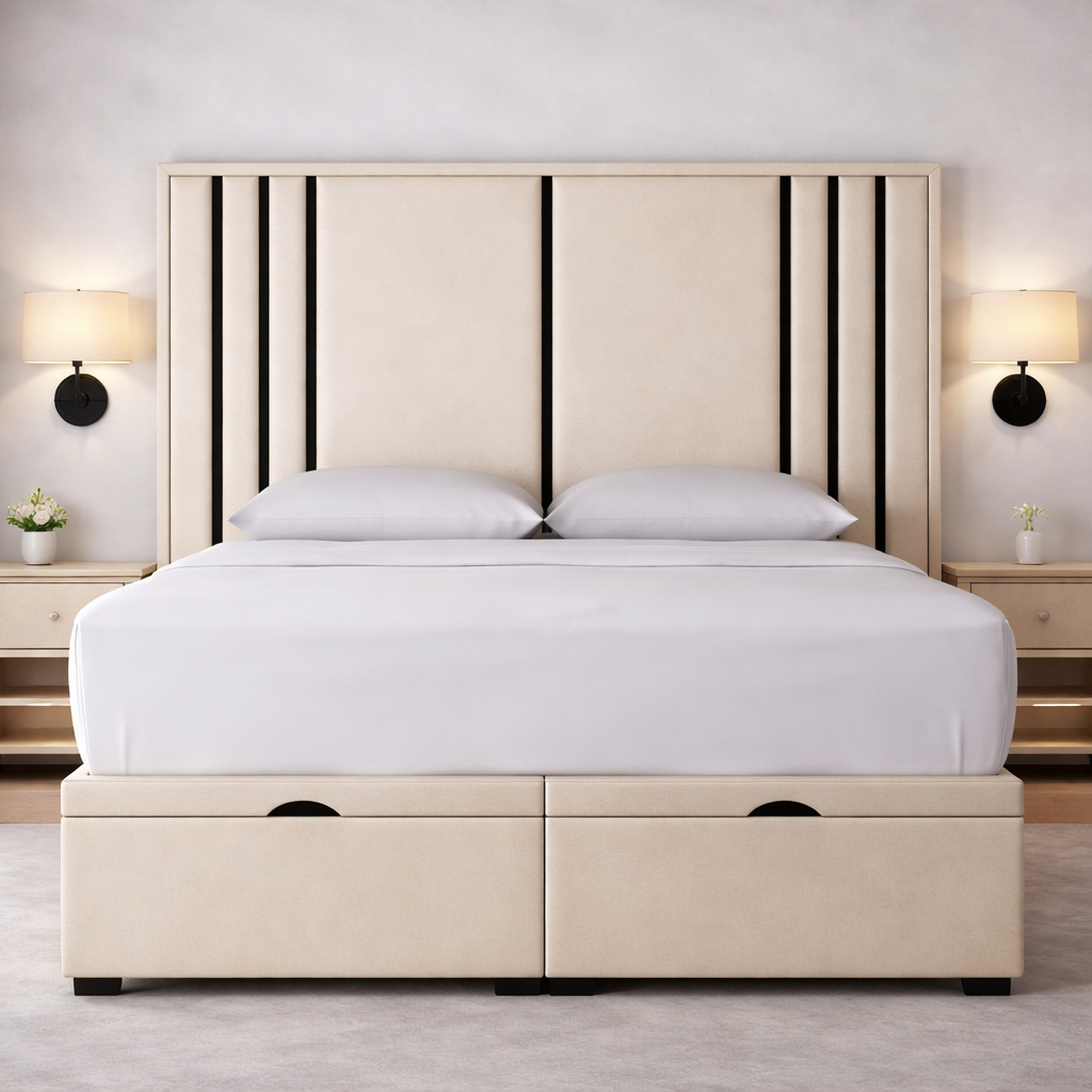 Valentina headboard with Contrast Border Divan Ottoman Bed