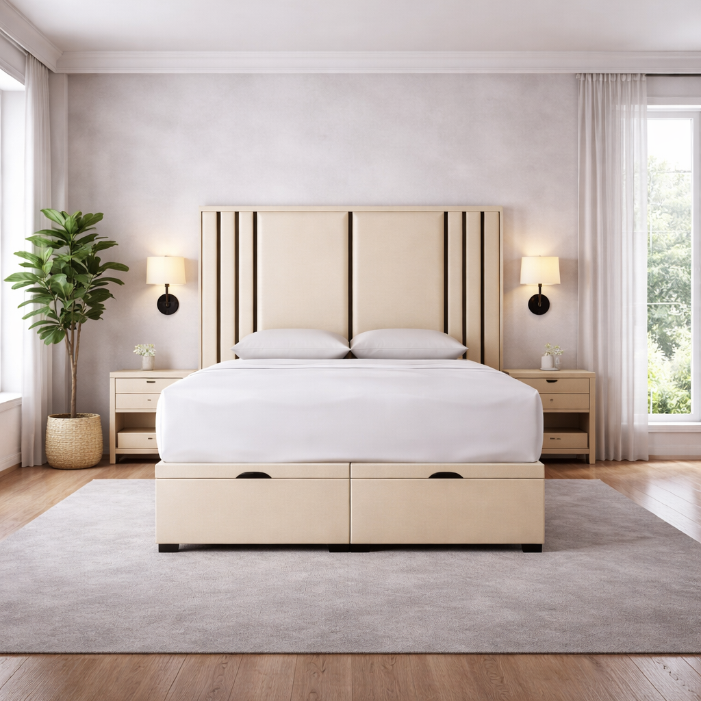 Valentina headboard with Contrast Border Divan Ottoman Bed