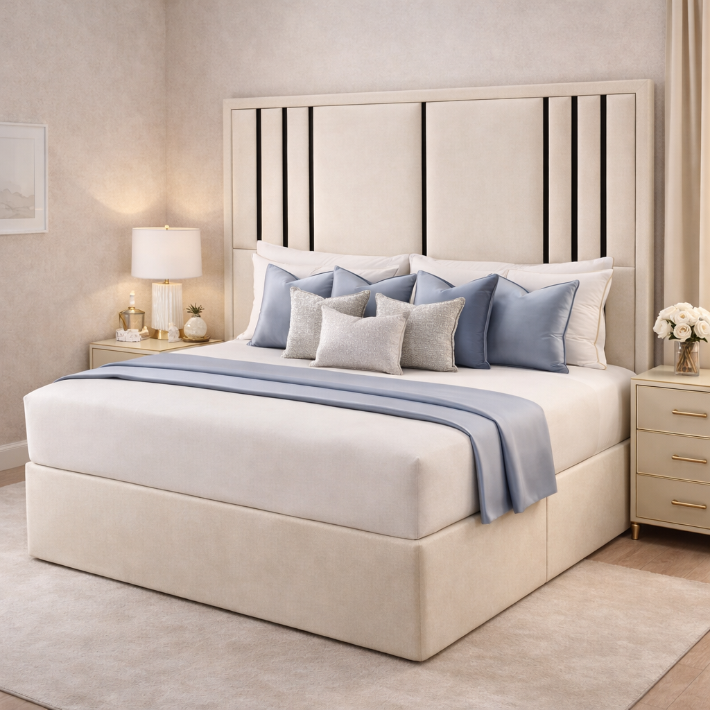 Valentina headboard with Contrast Border divan bed
