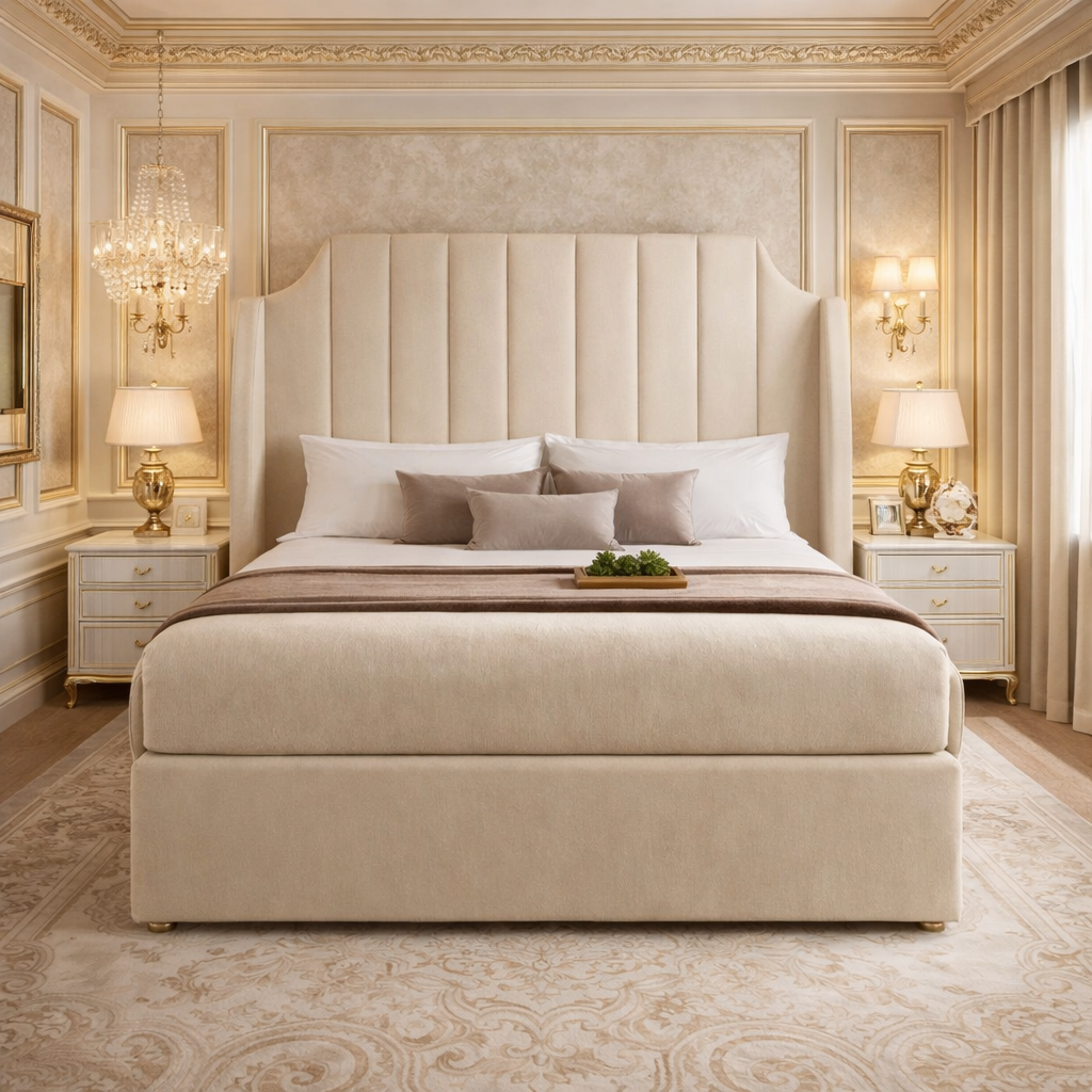 Cream Winged Art Deco Divan Bed
