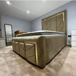 Load image into Gallery viewer, Brown Gold Strip Tower Bed

