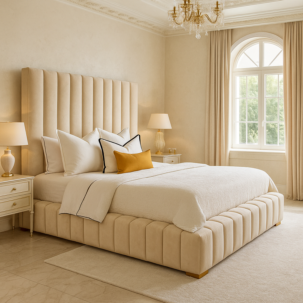 “Lined Emperor padded headboard bed”