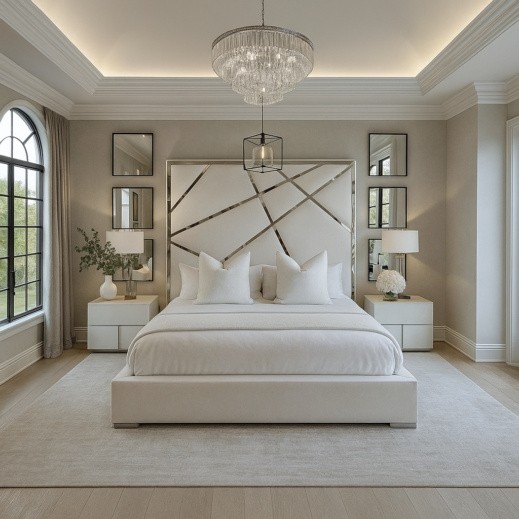 Abstract mirrored bed with modern design