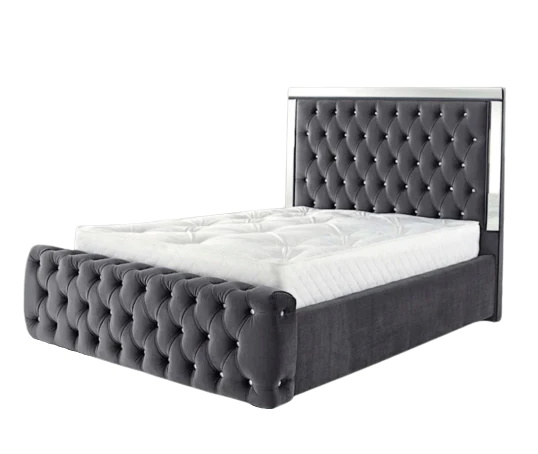 "Upholstered mirror bed frame"